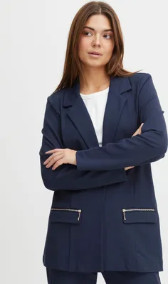 Produktbild von Pulz Jeans PZKIRA Blazer Damen Blazer Longblazer Jacke mit Reverskragen und Knopf mit Reißverschluss mit Stretch