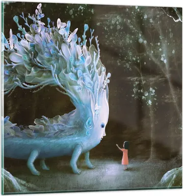 Produktbild von Bilder auf glas - Einteilig - Monster Kind Fee - 60x60cm - Glasbilder - Wandbilder - Bilder - zum Aufhängen bereit - Wanddekoration aus Glas - Glas Bilder - Wandbild auf Glas - GAC60x60-4712