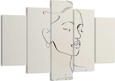 Produktbild von Bild auf Leinwand - Leinwandbild - 5 Teile - Frau Zeichnung Linie - 150x100cm - Wand Bild - Wanddeko - Wandbilder - Leinwanddruck - Bilder - Wanddekoration - Leinwand bilder - EA150x100-5046