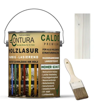 Produktbild von Contura Holzlasur Langzeitschutz Lasur + Pinsel Holz Außen Dauerschutzlasur Holzfarbe - 2,5Liter + Pinsel / Weußgrau/Salz - K6897
