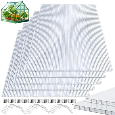 Produktbild von ISOISL Polycarbonat Stegplatten Set 28 Stück 4 mm klar, 0,6 kg/m², für Gewächshaus, Dach & Terrasse, inkl. 50 W-Clips & 50 Z-Clips aus 304 Edelstahl