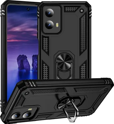 Produktbild von Schutzhülle für Motorola Moto G 2024/Moto G Play 2024 5G Dual Layer Robust Militäre Fallschutz Hülle mit Ringhalterung Ständer Schwarz