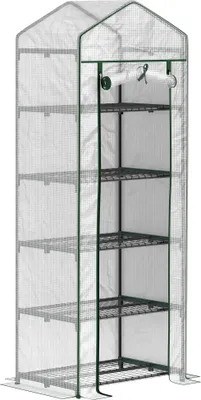 Zdjęcie produktu dla Szklarnia Outsunny z rolowanymi drzwiami i półkami, zimowa szklarnia z folii stalowej, szklarnia na balkon, do ogrodu, szklarnia na pomidory 69 x 49 x 193 cm, szklarnia na pomidory, kwiaty, biała