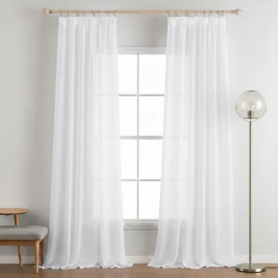 Produktbild von 2 Stück Vorhänge Weiß Transparente Voile Lichtfilternd Gardinen mit Kräuselband Dekoschal für Wohnzimmer Schlafzimmer, B132xH274cm