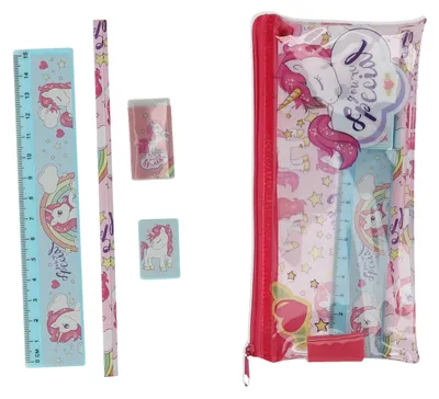 Image de Unicorn Trousse à crayons remplie Set de fournitures scolaires pour les petits fans de licornes