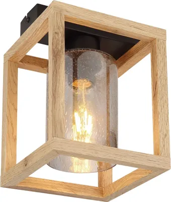 Produktbild von Globo Lighting Deckenleuchte Metall schwarz matt, MDF dunkelbraun, Glas rauchfarben mit Luftblasen, LxBxH: 170x170x225mm, exkl. 1x E27 40W 230V