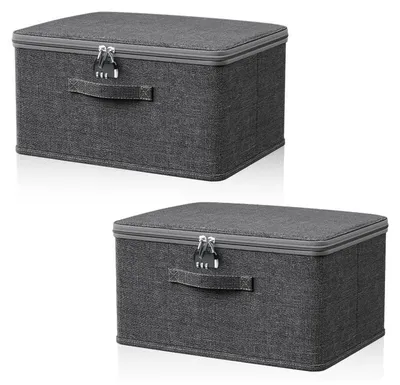 Image de Lot de 2 boîtes de rangement verrouillables, boîtes de rangement pliables et verrouillables avec couvercle pour le linge de lit, les vêtements et les friandises.