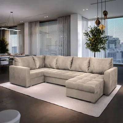 Produktbild von Masseno Ecksofa LORIVO L-S mit Schlaffunktion U-Form, Sofa mit Bettkasten, Wohnzimmersofa, Couch, Soffa, Bettsofa, Couchgarnitur- Beige, PAROS 02