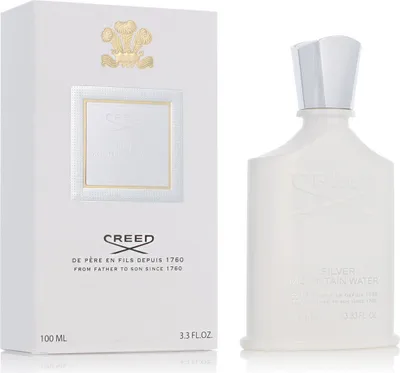 A product shot of Creed Silver Mountain Water Eau de Parfum and its packaging.