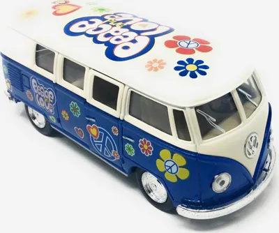 Produktbild von Modellauto T1 Bus Peace and Love 1962 blau / beige Rückziehmotor