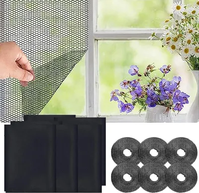 Produktbild von Mückennetz für Fenster, 6 Stück, Insektenschutz, Fenstergewebe, Fliegengitter für Fenster, zum Schutz der Familie vor Insekten, schwarz