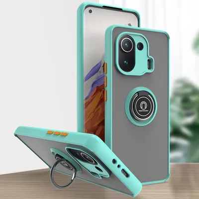 Produktbild von Xiaomi Mi 11 Pro Hülle, Ring Halter Ständer Matte Transluzent TPU Rahmen Stoßfest Schutzhülle für Xiaomi Mi 11 Pro Hellblau