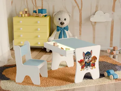 Obrázek produktu pro Happy Babies - Dětský psací stůl a židle, ergonomický hrací stůl s prostornou zásuvkou - Dětský stůl na učení a hraní - Dětský nábytek, pes