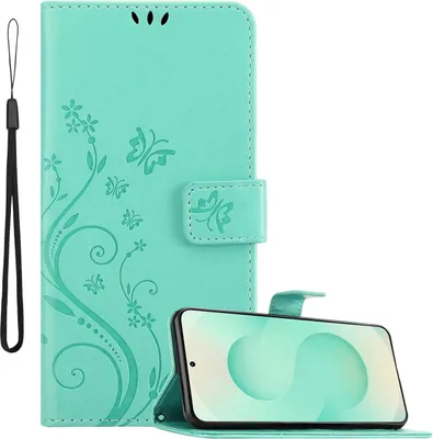 Image de Cadorabo Housse pour Samsung Galaxy S25 Plus Housse en FLORAL TURQUOISE Housse de protection au design floral avec fermeture magnétique, fonction de rangement et porte-cartes Book Case Cover