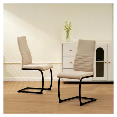 Produktbild von Freischwinger Stuhl TURANO 4er Set, Beige - Esszimmerstuhl mit modernem Design, Stoffbezug, dicker Polsterung - Küchenstuhl, Polsterstuhl für das Esszimmer, Esstischstuhl