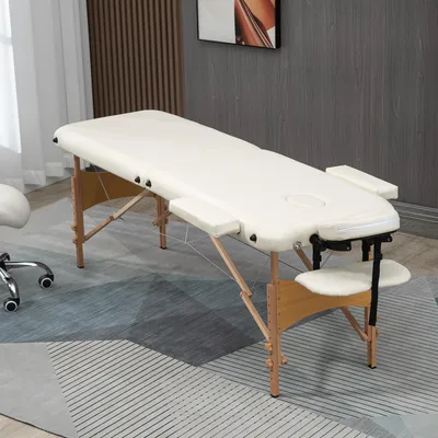 Productafbeelding van Sweiko massagetafel, inklapbare massagetafel, in hoogte verstelbaar massagebed voor spa, salon, kunstleer, hout, crèmekleurig