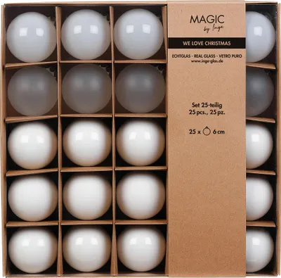 Weihnachtskugeln Glas 6cm 25er Set - Pure White teils transparent