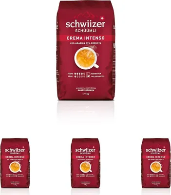 Image de 4 x SCHWIIZER SCHÜÜMLI Café en grains Schwiizer Crema Intenso 1 kg SCHWIIZER CREMA INTENSO