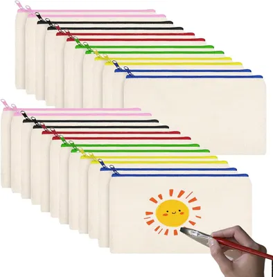 Produktbild von 24 Stück DIY Blanko Stoffbeutel, Stoffmäppchen zum Bemalen, 12x21 cm
