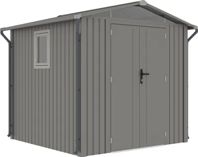 Produktbild von Rockford Gerätehaus Metall Geräteschuppen 240 x 232 cm Gartenhaus mit Satteldach inkl. Regenrohre Braga 200 Grau