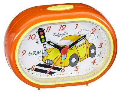 Produktbild von Analoger Wecker Kinderwecker Reisewecker orange mit Auto Motiv