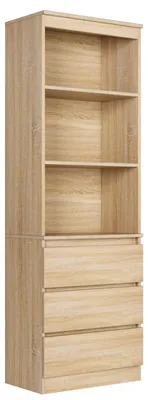 Obrázek produktu pro Vysoká knihovna – knihovna do obývacího pokoje se 3 zásuvkami a 3 policemi – volně stojící úložná skříň 60 x 35 x 180 cm – moderní design – dub