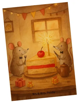 Produktbild von Mr. & Mrs. Panda Postkarte Mäuse Kuchen Design - Weiß - Geschenk, Geburtstag, einzelkarte, Torte, Hungrig, bildkarte, Kuchenliebe, Happy Birthday, Grußkarte, Postkarten