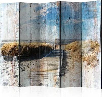 Produktbild von Akusticher Raumteiler Landschaft Foto Paravent 225x172 cm beidseitig auf Vlies-Leinwand bedruckt Akustikschaum Trennwand Spanische Wand Sichtschutz Home Office Meer Strand Sommer c-C-0055-z-c