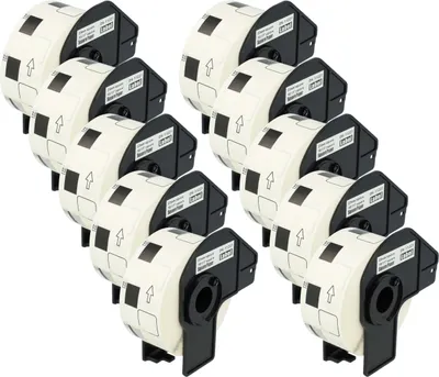 Produktbild von vhbw 10x Rolle mit Halter 23mm x 23mm (1000 Etiketten) kompatibel mit Brother PT QL-810W, QL-820NWB Drucker - Premium Weiß