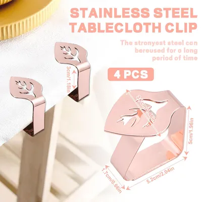 Imagen del producto de Juego de 4 clips para manteles, de acero inoxidable, color rosa oro, para una fijación segura