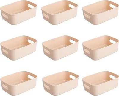 Produktbild von Kunststoff-Organizer-Box, 20 x 14,5 x 7 cm, abrikozenrosa, mit Griffen, für Badezimmer, Küche, Büro, Kühlschrank