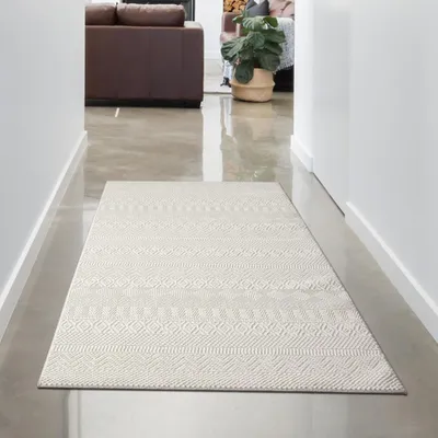 Produktbild von Recycle Wohnzimmerteppich mit hoch-tief Effekt Muster - weich - creme Größe - 80 x 150 cm