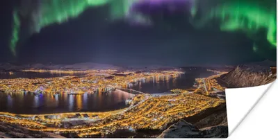 Produktbild von MuchoWow® Poster Nordlichter - Grün - Lila - Norwegen 40x20 cm - Poster für die Wand - Poster Schlafzimmer