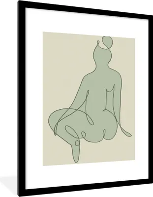 Produktbild von MuchoWow® Gerahmtes Poster Frau - Grün - Linienkunst - Abstrakt 60x80 cm - Poster mit Schwarzem Bilderrahmen Wandposter Rahmen Foto Bilder - Wohnzimmer - Dekorationen - Prämie