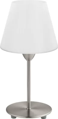 Produktbild von EGLO Tischlampe Damasco 1, Tischleuchte, Nachttischlampe aus Metall in Silber und Glas in Weiß, Wohnzimmerlampe, Lampe mit Schalter, E14 Fassung