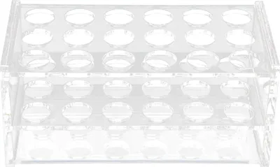 Obrázok produktu pre Stojan na akrylové skúmavky pre 17 mm skúmavky, 18 otvorov, priehľadný Stojan na centrifugačné skúmavky pre 10 ml a 15 ml skúmavky