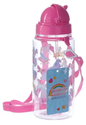 Einhorn Trinkflasche mit Strohhalm, Rosa, 450 ml