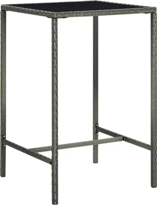 Image de The Living Store Table de bar de jardin Gris 70x70x110 cm Poly rotin et verre