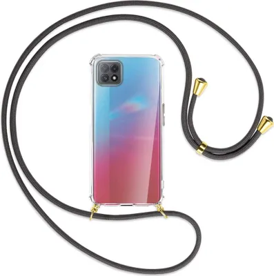 Produktbild von Handykette Backcover-Schutzhülle mit Band (Metall goldfarben) für Oppo A73 5G - dunkelgrau