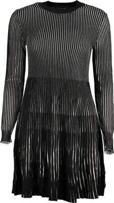 Produktbild von Elegantes Damenkleid Schwarz mit Kontrastdetails und hohem Kragen
