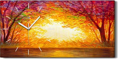 Produktbild von Leinwand Uhr Küche Wohnzimmer Bild Kunstdruck 60x30 Gemälde Wald Bäume Herbst - weiße Hände
