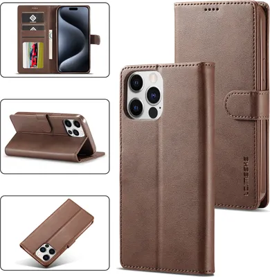 Produktbild von iPhone 15 Pro Hülle, Klapphüllen Brieftasche Leder Magnetverschluss Ständer Schutzhülle für iPhone 15 Pro Braun