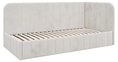 Obrázek produktu pro Dětská postel Mario 90 x 200 cm, čalouněná postel s úložným prostorem, moderní látka Riviera, béžová, pravostranná
