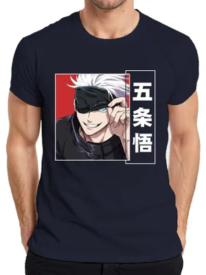 Produktbild von Jujutsu Kaisen Gojo Satoru 五条悟 Anime Ästhetik Augenbinde weißes Herren T-Shirt, Navy, M