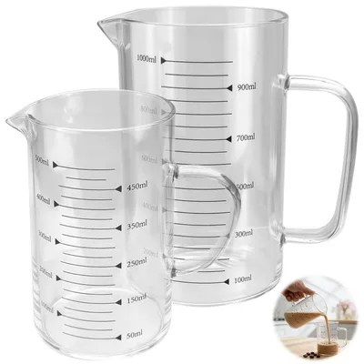 Immagine prodotto di Set di bicchieri graduati in vetro, capacità 500 ml + 1 litro, adatti al microonde, resistenti alle temperature