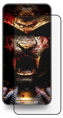 A screen protector for a phone with a graphic of a samurai lion.