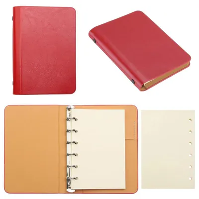Produktbild von A7 Ringbuch Rot mit Nachfüllpapier, Kunstleder Hardcover, 56 Blätter