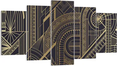 Produktbild von Bild auf Leinwand - Leinwandbild - 5 Teile - Ornament Gold Schwarz - 160x85cm - Wand Bild - Wanddeko - Wandbilder - Leinwanddruck - Bilder - Wanddekoration - Leinwand bilder - Wandbild - EA160x85-4522