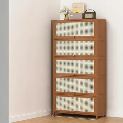 Produktbild von Schuhregal Eingangsschuhschrank Schuhaufbewahrung Schuhschrank Rattanimitat Flurschuhschrank 11 Etagen 92x172x32cm /CSXG11-90/