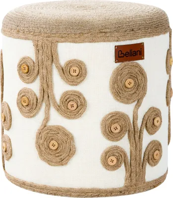 Zdjęcie produktu dla BELIANI Puf biały z beżowym z juty wypełnienie styropianowe EPS ⌀ 40 cm otoman podnóżek salon styl boho